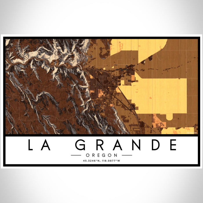 La Grande Oregon Map Print Landscape Orientation in Ember Style With Shaded Background