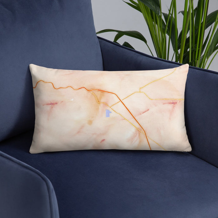 Custom La Grande Oregon Map Throw Pillow in Watercolor on Blue Colored Chair