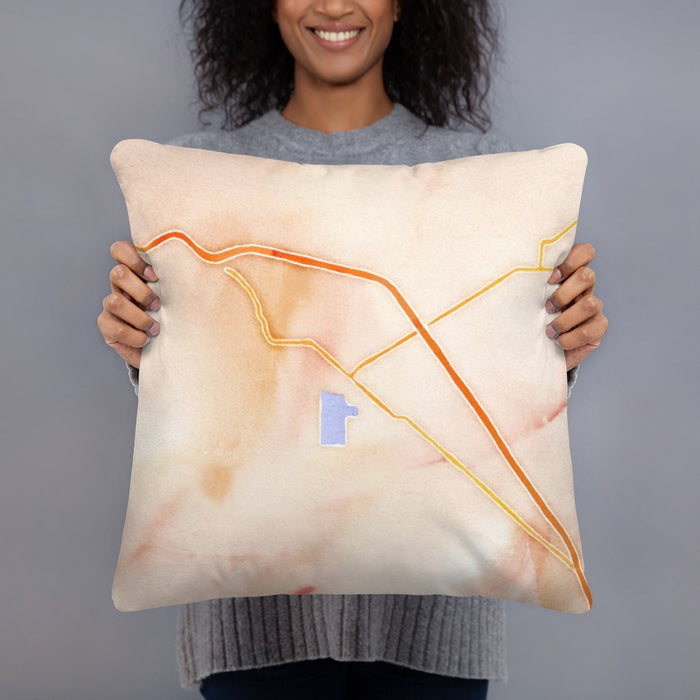 Person holding 18x18 Custom La Grande Oregon Map Throw Pillow in Watercolor
