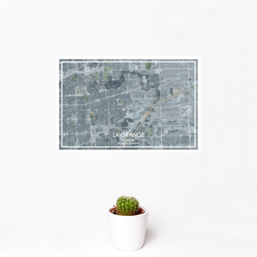 12x18 La Grange Illinois Map Print Landscape Orientation in Afternoon Style With Small Cactus Plant in White Planter