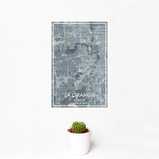12x18 La Grange Illinois Map Print Portrait Orientation in Afternoon Style With Small Cactus Plant in White Planter