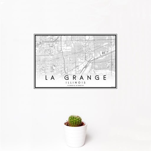 12x18 La Grange Illinois Map Print Landscape Orientation in Classic Style With Small Cactus Plant in White Planter
