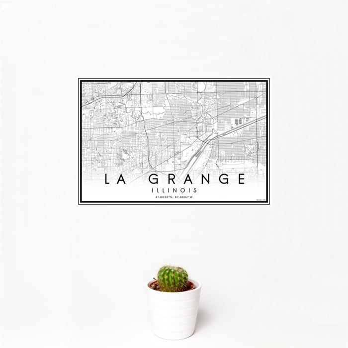 12x18 La Grange Illinois Map Print Landscape Orientation in Classic Style With Small Cactus Plant in White Planter