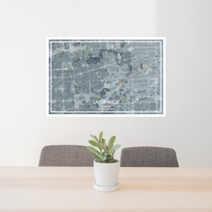 24x36 La Grange Illinois Map Print Lanscape Orientation in Afternoon Style Behind 2 Chairs Table and Potted Plant