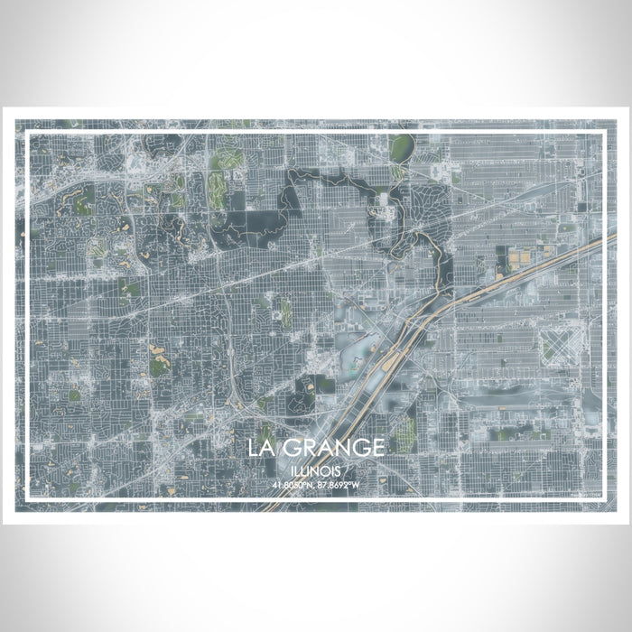 La Grange Illinois Map Print Landscape Orientation in Afternoon Style With Shaded Background