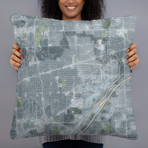 Person holding 22x22 Custom La Grange Illinois Map Throw Pillow in Afternoon