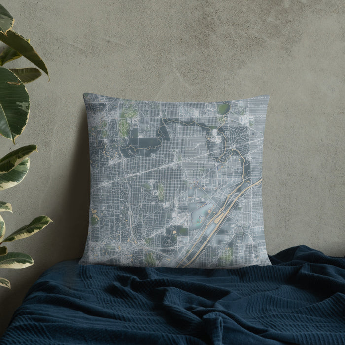 Custom La Grange Illinois Map Throw Pillow in Afternoon on Bedding Against Wall