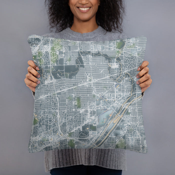 Person holding 18x18 Custom La Grange Illinois Map Throw Pillow in Afternoon