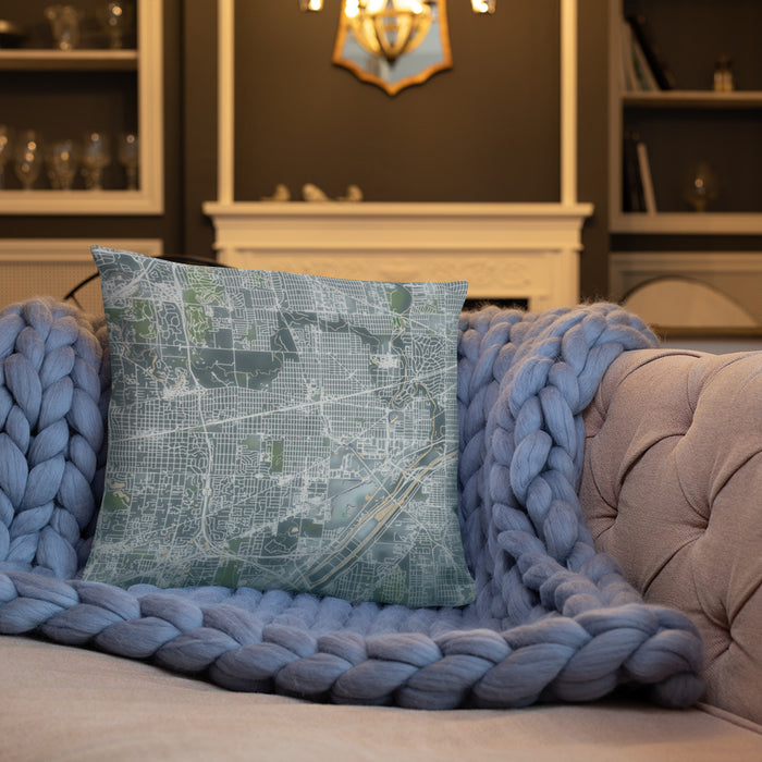 Custom La Grange Illinois Map Throw Pillow in Afternoon on Cream Colored Couch