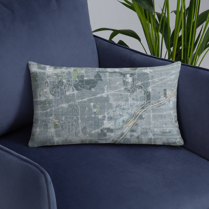 Custom La Grange Illinois Map Throw Pillow in Afternoon on Blue Colored Chair