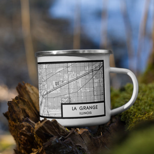 Right View Custom La Grange Illinois Map Enamel Mug in Classic on Grass With Trees in Background