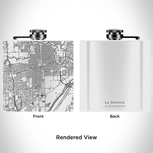Rendered View of La Grange Illinois Map Engraving on 6oz Stainless Steel Flask in White