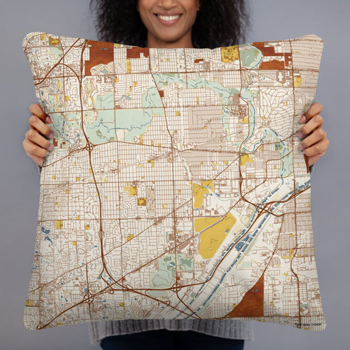 Person holding 22x22 Custom La Grange Illinois Map Throw Pillow in Woodblock
