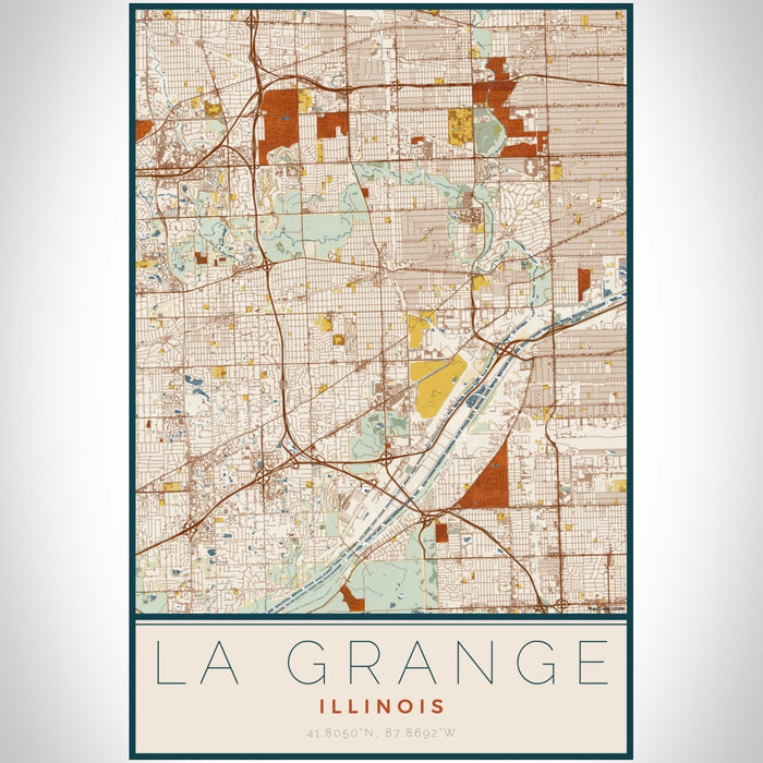 La Grange Illinois Map Print Portrait Orientation in Woodblock Style With Shaded Background