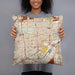 Person holding 18x18 Custom La Grange Illinois Map Throw Pillow in Woodblock