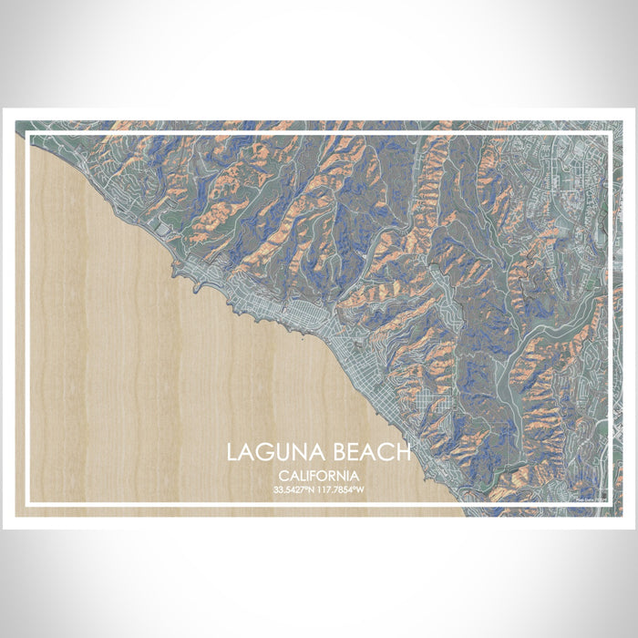 Laguna Beach California Map Print Landscape Orientation in Afternoon Style With Shaded Background
