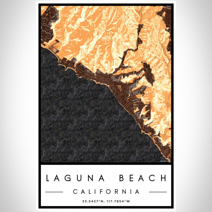 Laguna Beach California Map Print Portrait Orientation in Ember Style With Shaded Background