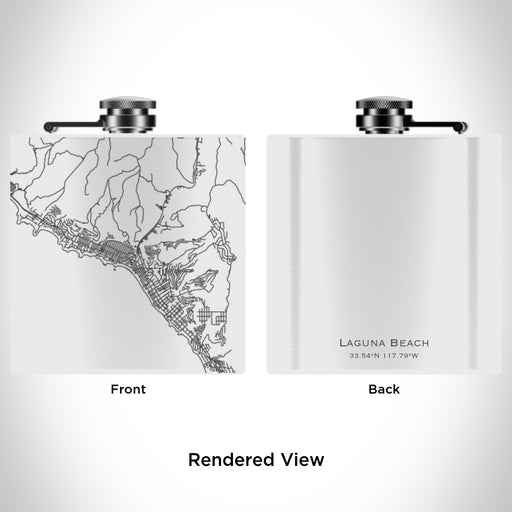 Rendered View of Laguna Beach California Map Engraving on 6oz Stainless Steel Flask in White