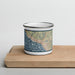 Front View Custom Laguna Beach California Map Enamel Mug in Woodblock on Cutting Board