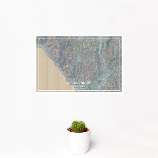 12x18 Laguna Niguel California Map Print Landscape Orientation in Afternoon Style With Small Cactus Plant in White Planter