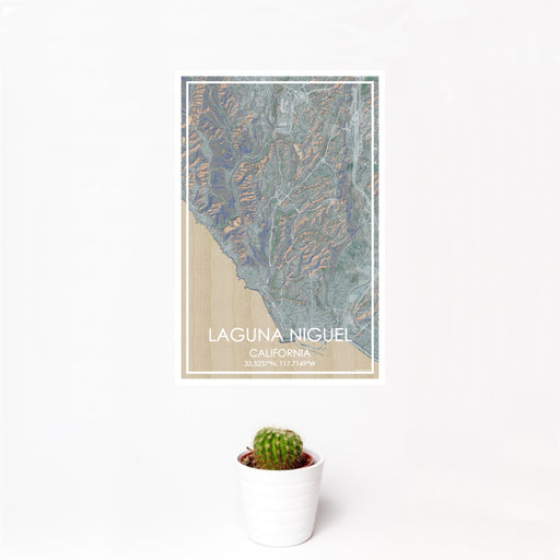 12x18 Laguna Niguel California Map Print Portrait Orientation in Afternoon Style With Small Cactus Plant in White Planter