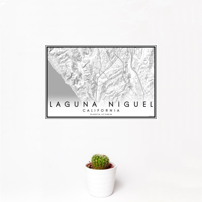 12x18 Laguna Niguel California Map Print Landscape Orientation in Classic Style With Small Cactus Plant in White Planter