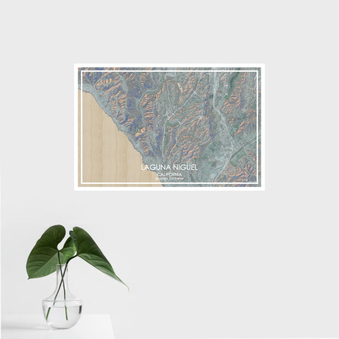 16x24 Laguna Niguel California Map Print Landscape Orientation in Afternoon Style With Tropical Plant Leaves in Water