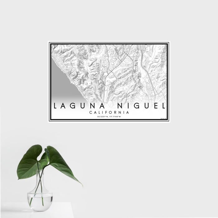 16x24 Laguna Niguel California Map Print Landscape Orientation in Classic Style With Tropical Plant Leaves in Water