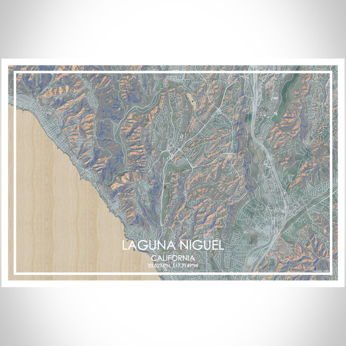 Laguna Niguel California Map Print Landscape Orientation in Afternoon Style With Shaded Background