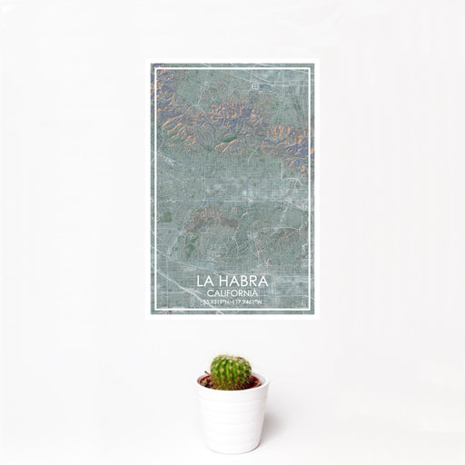 12x18 La Habra California Map Print Portrait Orientation in Afternoon Style With Small Cactus Plant in White Planter