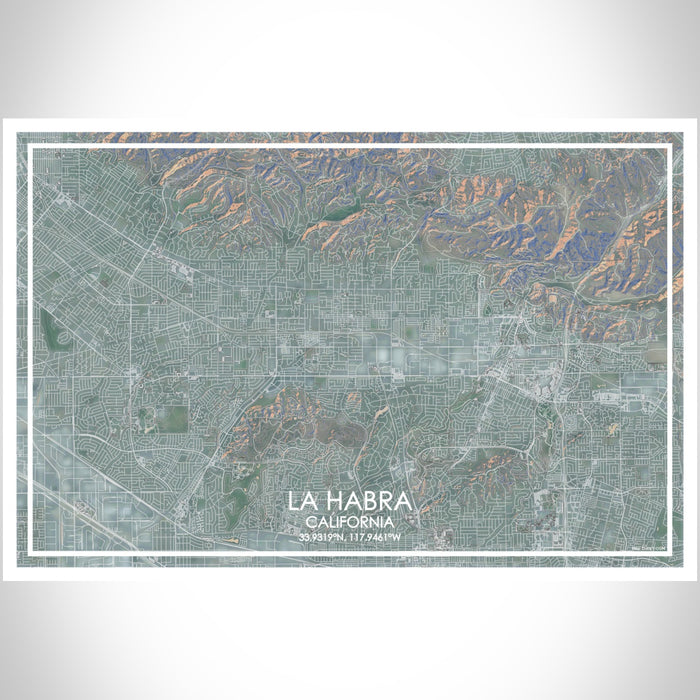 La Habra California Map Print Landscape Orientation in Afternoon Style With Shaded Background