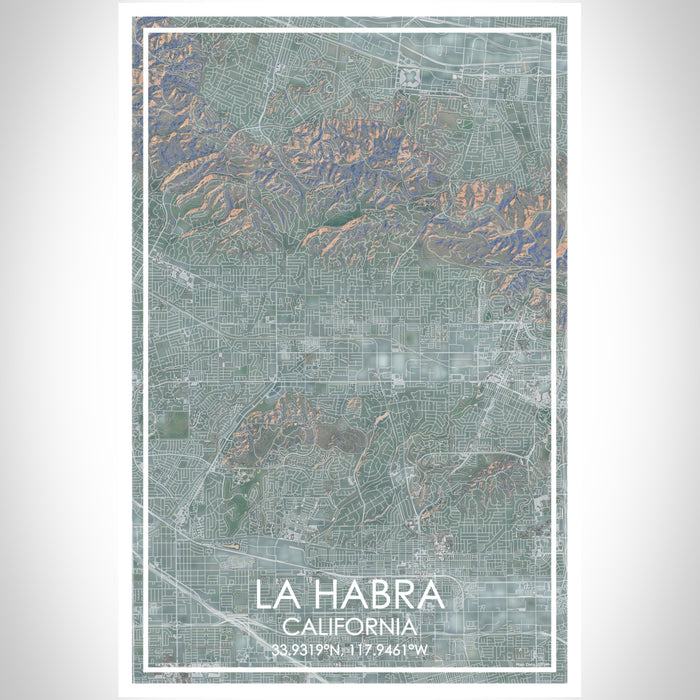 La Habra California Map Print Portrait Orientation in Afternoon Style With Shaded Background