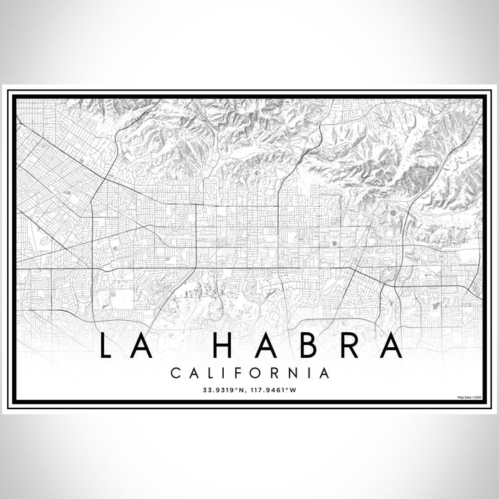 La Habra California Map Print Landscape Orientation in Classic Style With Shaded Background