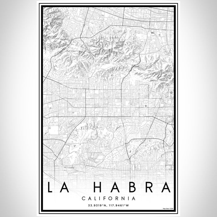 La Habra California Map Print Portrait Orientation in Classic Style With Shaded Background