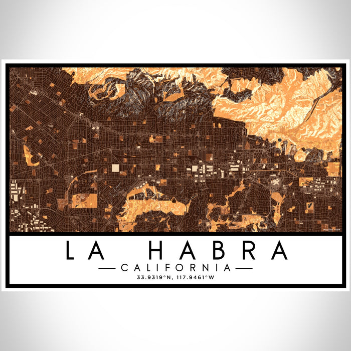 La Habra California Map Print Landscape Orientation in Ember Style With Shaded Background