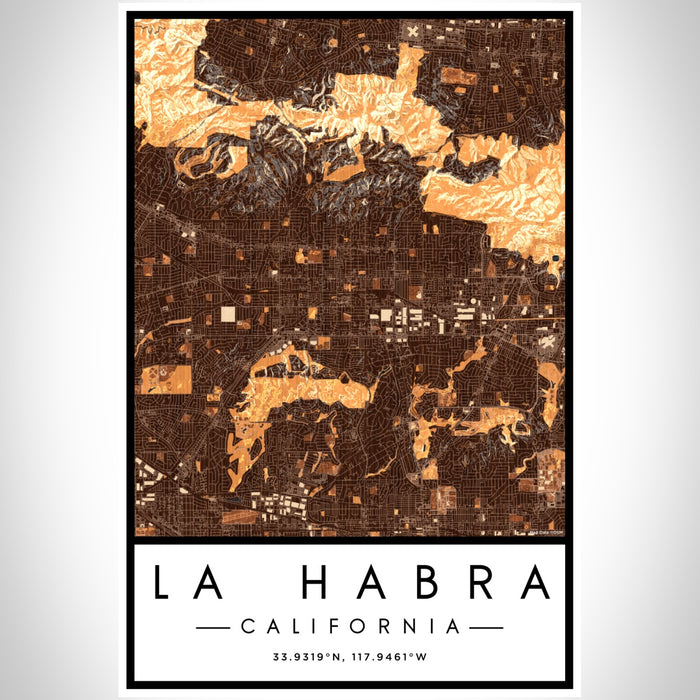La Habra California Map Print Portrait Orientation in Ember Style With Shaded Background