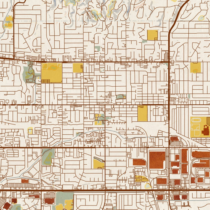 La Habra California Map Print in Woodblock Style Zoomed In Close Up Showing Details