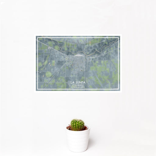 12x18 La Junta Colorado Map Print Landscape Orientation in Afternoon Style With Small Cactus Plant in White Planter