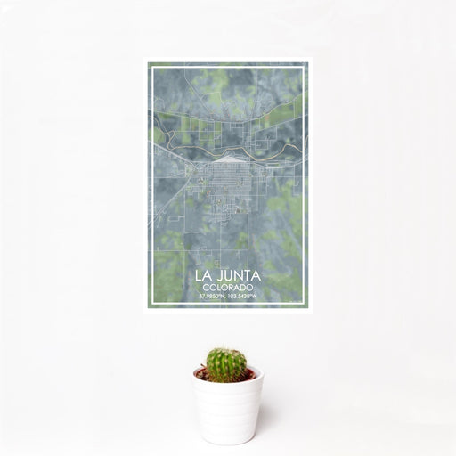 12x18 La Junta Colorado Map Print Portrait Orientation in Afternoon Style With Small Cactus Plant in White Planter