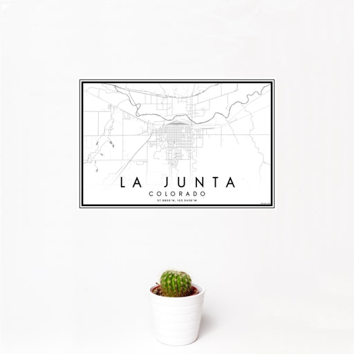 12x18 La Junta Colorado Map Print Landscape Orientation in Classic Style With Small Cactus Plant in White Planter