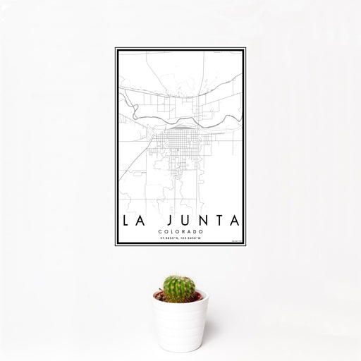 12x18 La Junta Colorado Map Print Portrait Orientation in Classic Style With Small Cactus Plant in White Planter