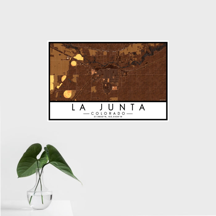 16x24 La Junta Colorado Map Print Landscape Orientation in Ember Style With Tropical Plant Leaves in Water