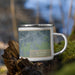 Right View Custom La Junta Colorado Map Enamel Mug in Afternoon on Grass With Trees in Background
