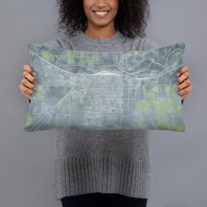 Person holding 20x12 Custom La Junta Colorado Map Throw Pillow in Afternoon
