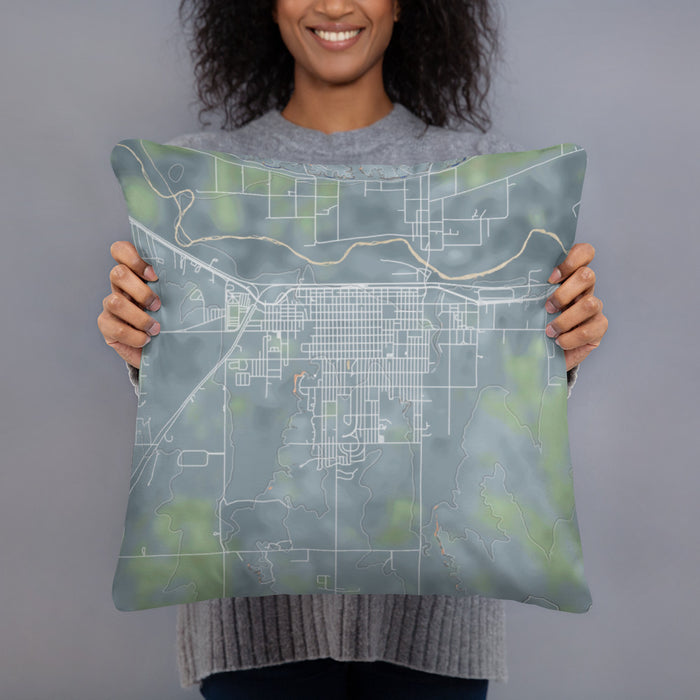 Person holding 18x18 Custom La Junta Colorado Map Throw Pillow in Afternoon
