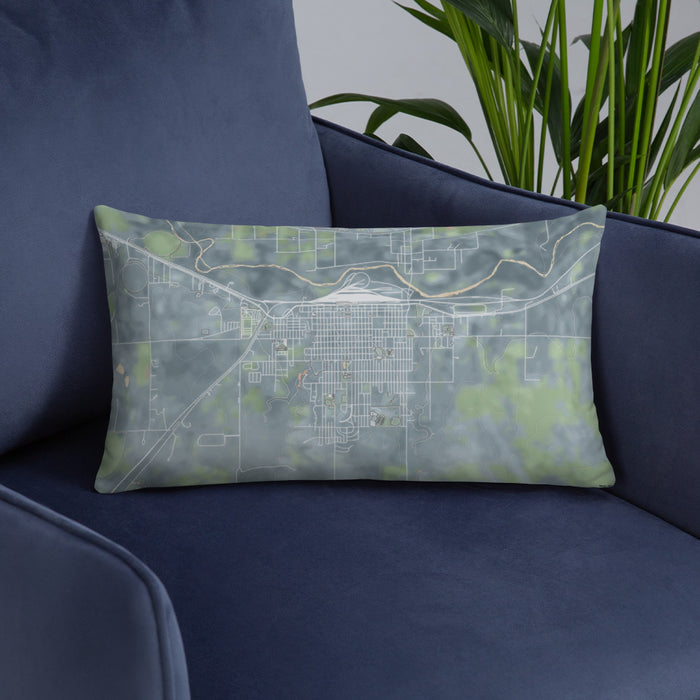 Custom La Junta Colorado Map Throw Pillow in Afternoon on Blue Colored Chair