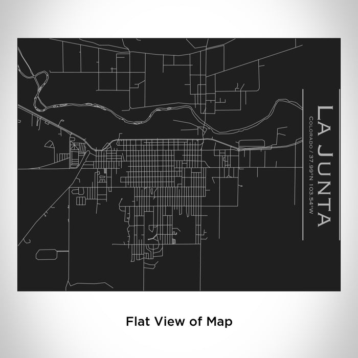 Rendered View of La Junta Colorado Map Engraving on 20oz Stainless Steel Insulated Bottle with Bamboo Top in Black