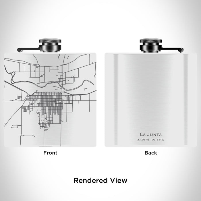 Rendered View of La Junta Colorado Map Engraving on 6oz Stainless Steel Flask in White