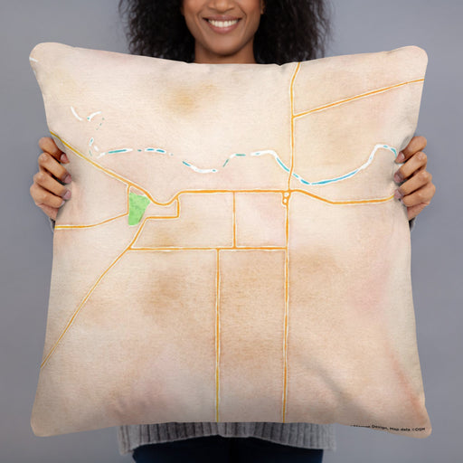 Person holding 22x22 Custom La Junta Colorado Map Throw Pillow in Watercolor