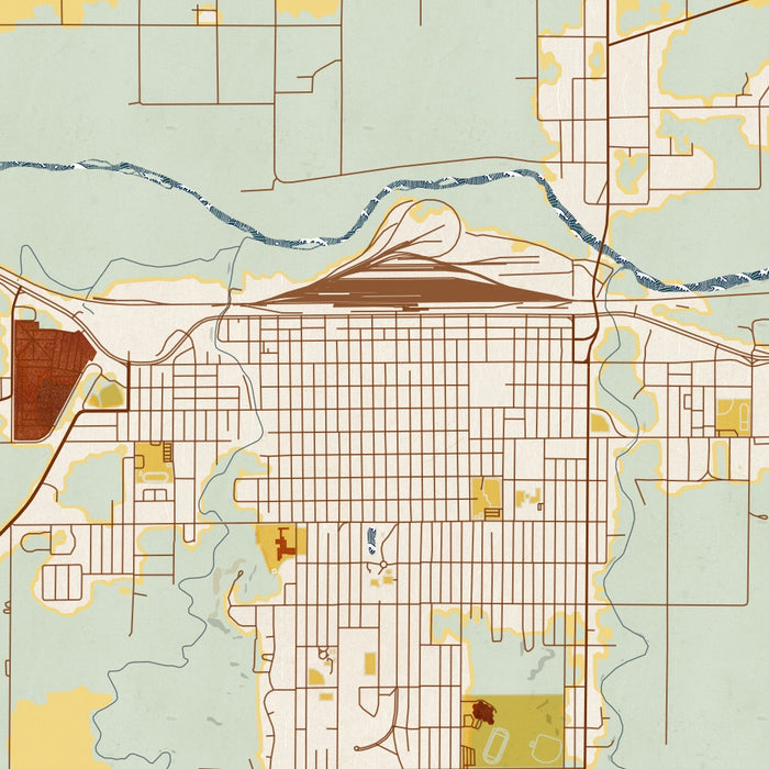La Junta Colorado Map Print in Woodblock Style Zoomed In Close Up Showing Details